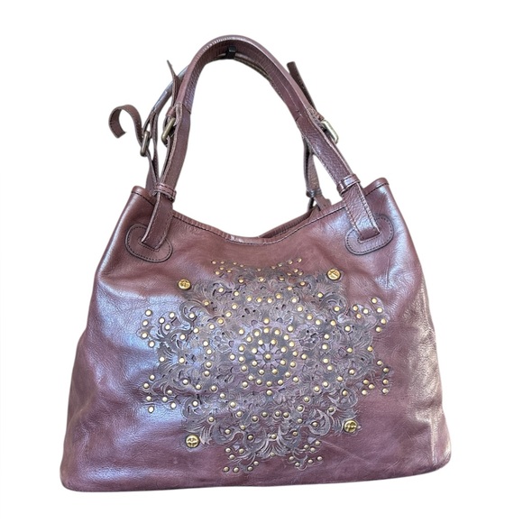 Platania Handbags - Platania Italian leather bag studded details and a laser cut-out floral design